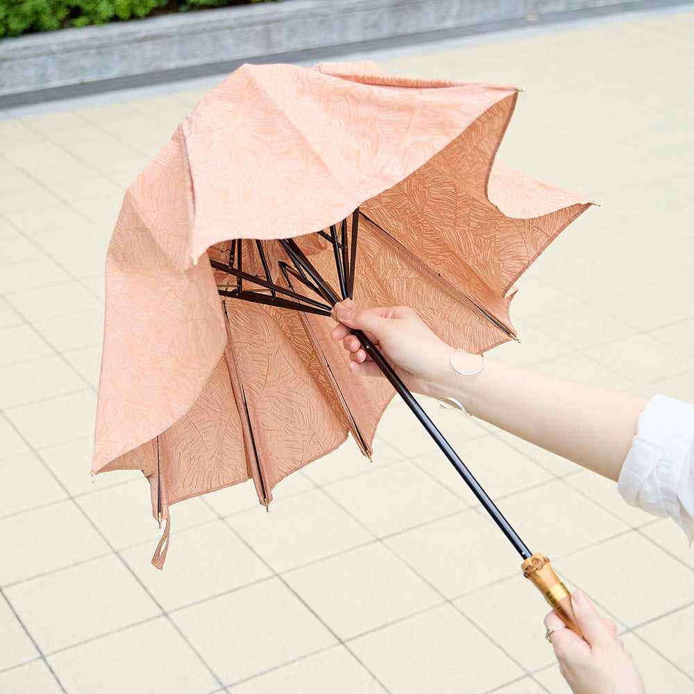 葉模様のジャガード折りたたみ日傘