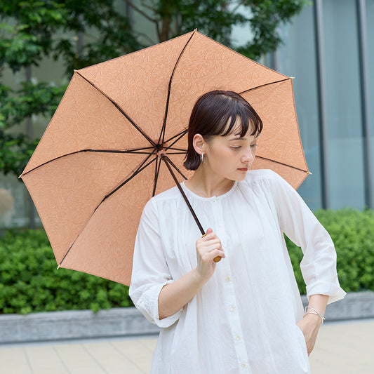 葉模様のジャガード折りたたみ日傘