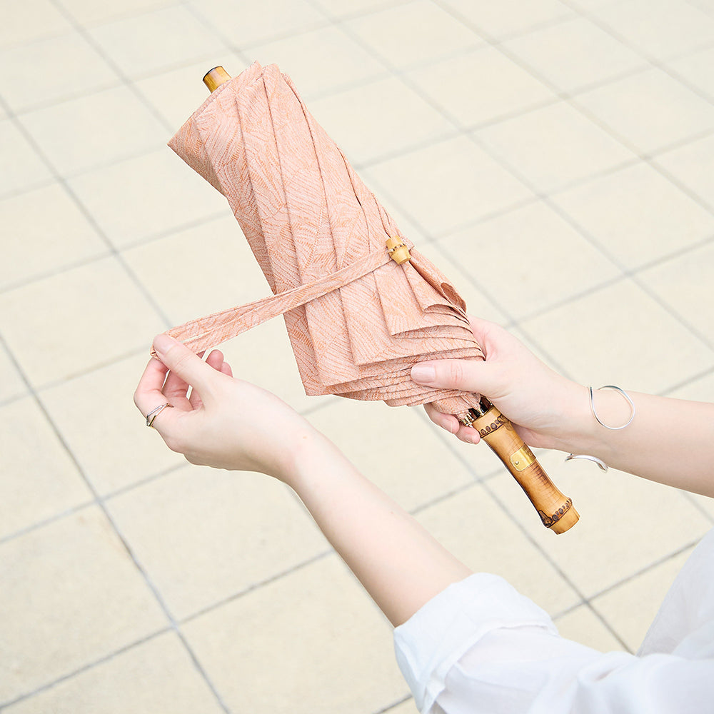葉模様のジャガード折りたたみ日傘