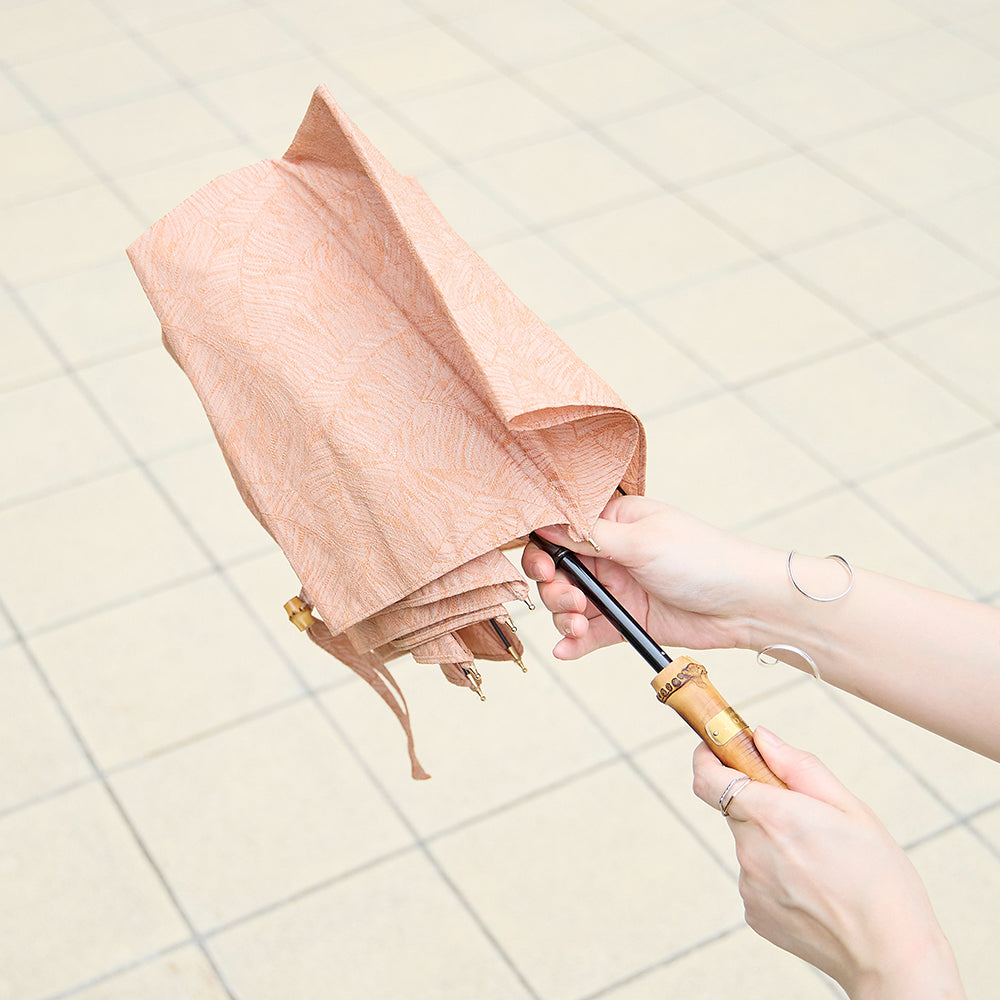 葉模様のジャガード折りたたみ日傘